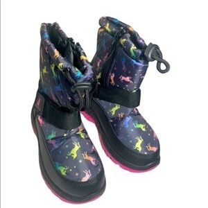 Rugged Bear Lil Girl Kid boots Black Unicorn hook loop closure zip Sz 10